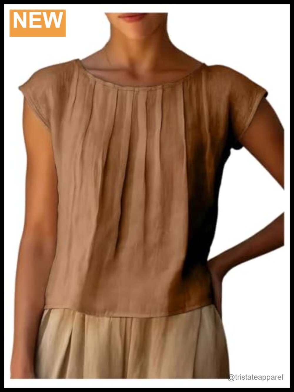 Women's Ruched Cap Sleeve Blouse Crew Neck Casual Vacation Top Summer